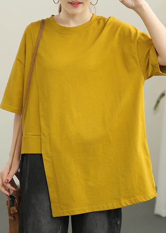 Art Yellow Half Sleeve Loose Cotton Summer Tee - bagstylebliss