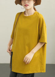 Art Yellow Half Sleeve Loose Cotton Summer Tee - bagstylebliss