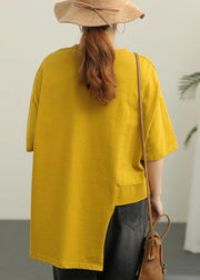 Art Yellow Half Sleeve Loose Cotton Summer Tee - bagstylebliss