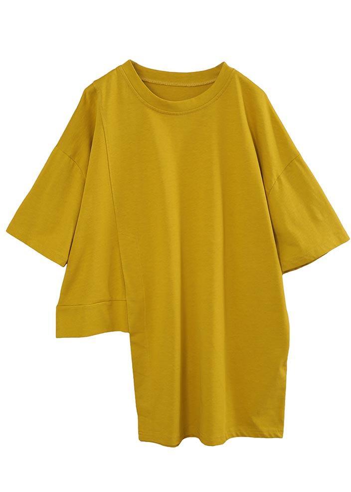 Art Yellow Half Sleeve Loose Cotton Summer Tee - bagstylebliss