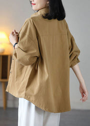 Art Yellow Peter Pan Collar Oversized Pocket Cotton Coat Spring