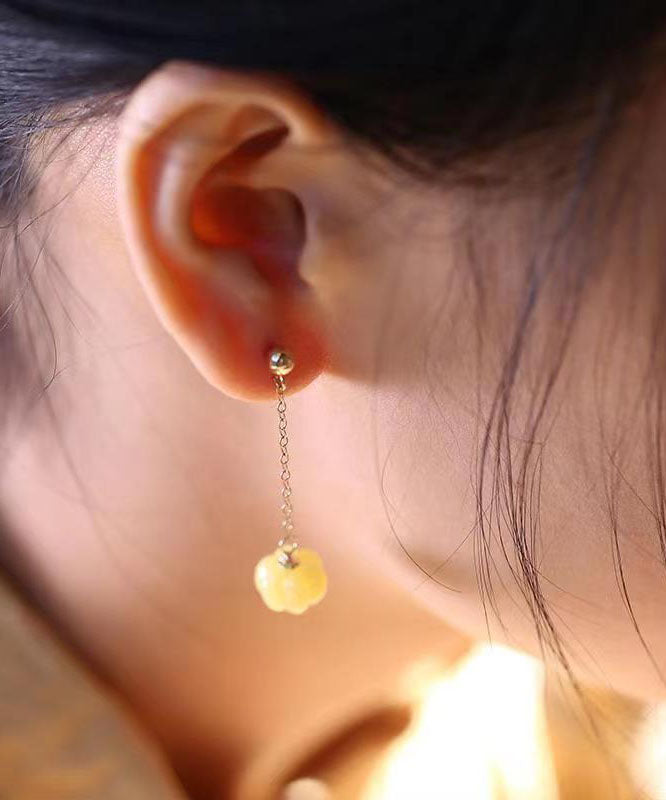 Art Yellow Sterling Silver Beeswax Pumpkin Drop Earrings