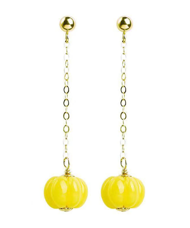 Art Yellow Sterling Silver Beeswax Pumpkin Drop Earrings