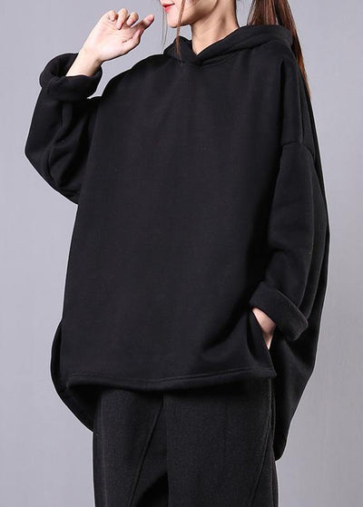 Art black cotton Blouse hooded pockets Dresses top - bagstylebliss