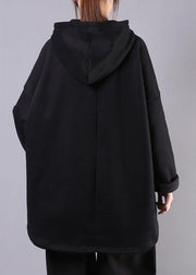 Art black cotton Blouse hooded pockets Dresses top - bagstylebliss
