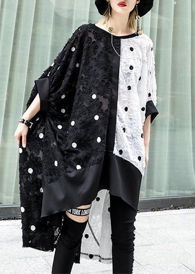 Art black dotted chiffon dresses Online Shopping patchwork asymmetric Robe Summer Dress - bagstylebliss