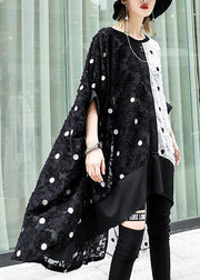 Art black dotted chiffon dresses Online Shopping patchwork asymmetric Robe Summer Dress - bagstylebliss