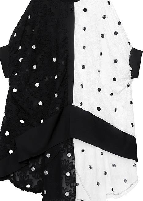 Art black dotted chiffon dresses Online Shopping patchwork asymmetric Robe Summer Dress - bagstylebliss