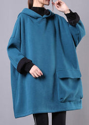 Art blue cotton clothes For Women hooded thick loose fall blouse - bagstylebliss