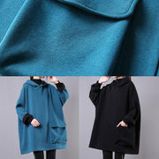 Art blue cotton clothes For Women hooded thick loose fall blouse - bagstylebliss