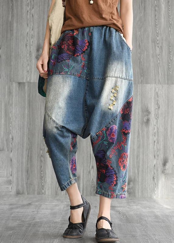 Art cotton clothes Women Casual Printed Frayed Low Crotch Jeans - bagstylebliss