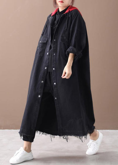 Art denim black Plus Size clothes Shirts hooded Button Down coats - bagstylebliss