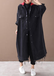 Art denim black Plus Size clothes Shirts hooded Button Down coats - bagstylebliss