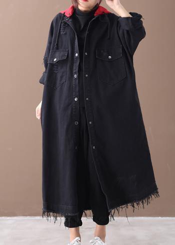 Art denim black Plus Size clothes Shirts hooded Button Down coats - bagstylebliss