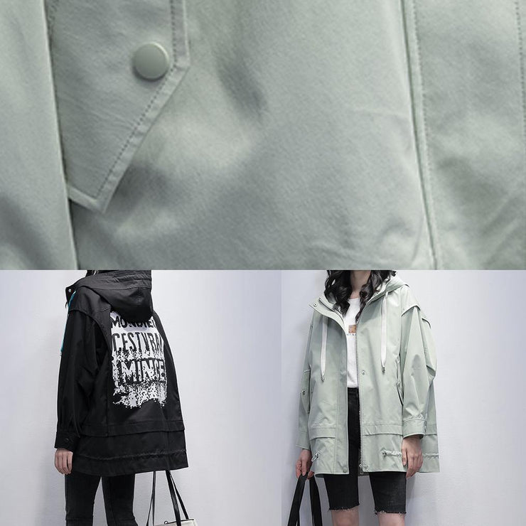 Art hooded Letter Plus Size Coats Women green coats - bagstylebliss