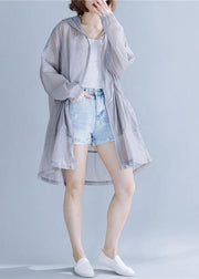 Art hooded cotton tunic top Fabrics gray blouses summer - bagstylebliss