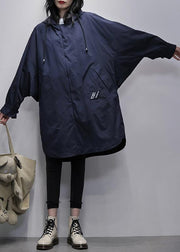 Art hooded zippered Fashion crane coats blue Plus Size Clothing coats - bagstylebliss