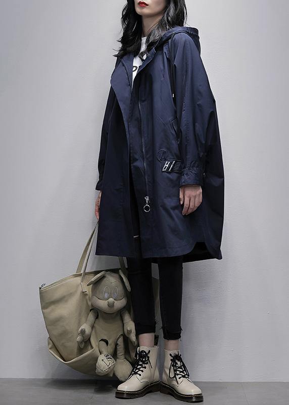 Art hooded zippered Fashion crane coats blue Plus Size Clothing coats - bagstylebliss