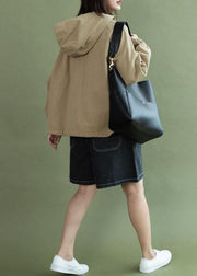 Art khaki drawstring Fashion clothes For Women design hooded fall short jackets - bagstylebliss