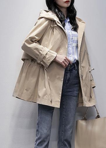 Art khaki  trench coat Tutorials hooded drawstring outwears - bagstylebliss