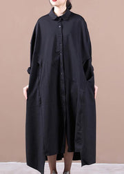 Art lapel asymmetric spring clothes For Women Cotton black Dress - bagstylebliss