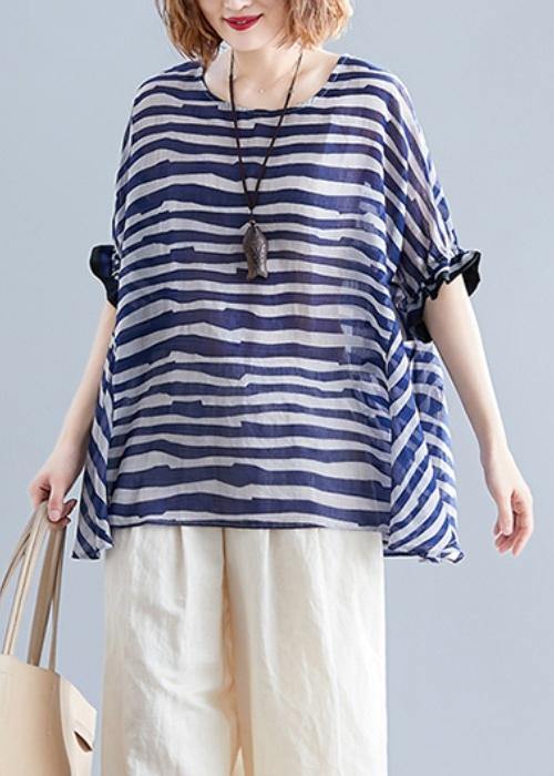 Art o neck Batwing Sleeve clothes Work Outfits blue striped blouse - bagstylebliss