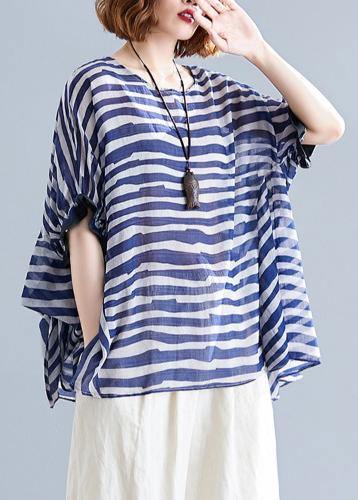 Art o neck Batwing Sleeve clothes Work Outfits blue striped blouse - bagstylebliss