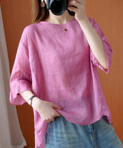 Art o neck Ruffles summer clothes For Women Tunic Tops pink shirts - bagstylebliss