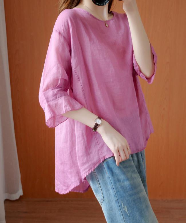 Art o neck Ruffles summer clothes For Women Tunic Tops pink shirts - bagstylebliss