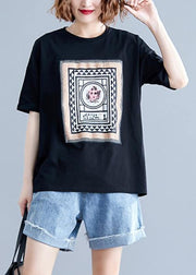 Art o neck cotton clothes For Women Tunic black Geometric blouses - bagstylebliss