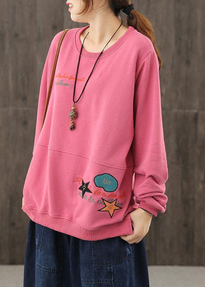 Art o neck crane tops Wardrobes pink Cartoon print tops - bagstylebliss