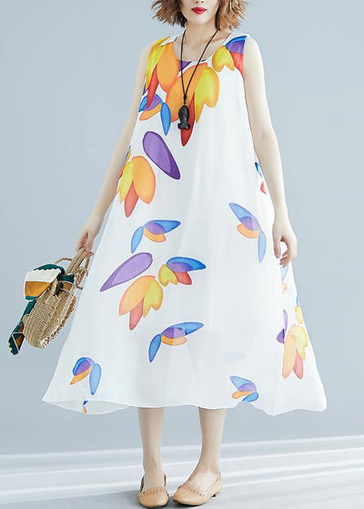 Art o neck false two pieces chiffon dresses Fashion white print Dresses Summer - bagstylebliss