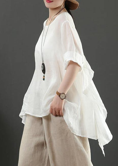 Art o neck half sleeve linen blouses for women white shirts - bagstylebliss