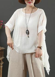 Art o neck half sleeve linen blouses for women white shirts - bagstylebliss
