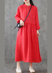 Art o neck patchwork linen Wardrobes Sewing red Dresses spring - bagstylebliss