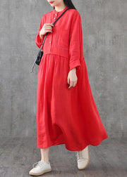 Art o neck patchwork linen Wardrobes Sewing red Dresses spring - bagstylebliss