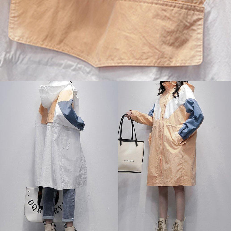 Art orange Plus Size coats women blouses Fabrics hooded zippered patchwork outwears - bagstylebliss