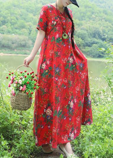 Art prints linen dress plus size Inspiration red Robe Dress summer - bagstylebliss