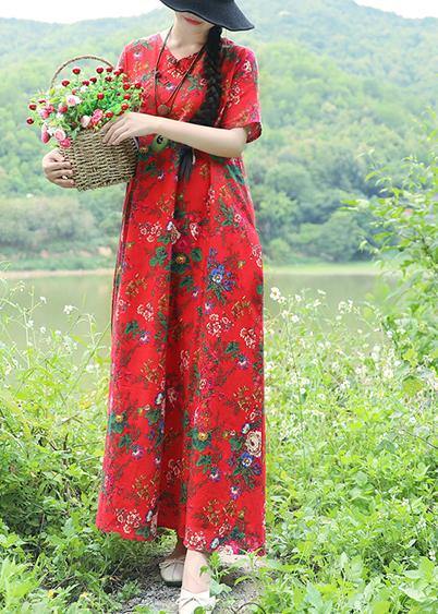 Art prints linen dress plus size Inspiration red Robe Dress summer - bagstylebliss