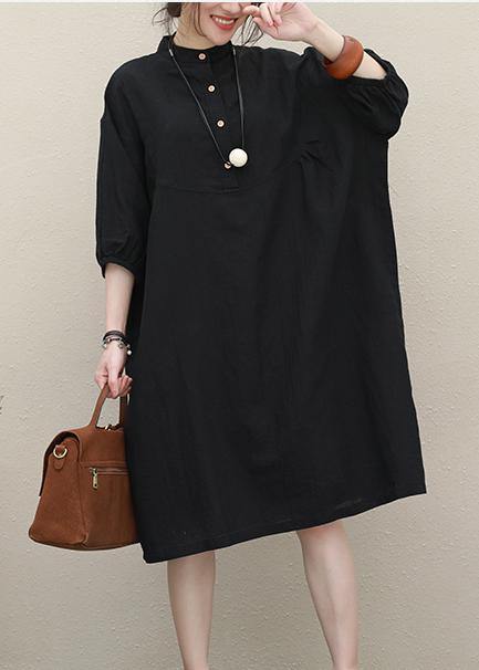 Art stand collar Batwing Sleeve linen summer outfit Photography black Dress - bagstylebliss