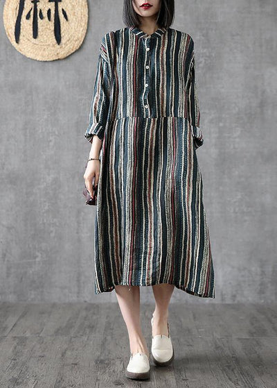 Art stand pockets linen clothes For Women Online Shopping striped Dress - bagstylebliss