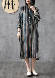 Art stand pockets linen clothes For Women Online Shopping striped Dress - bagstylebliss