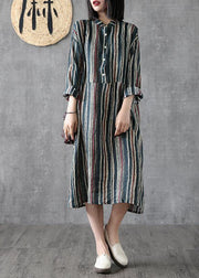 Art stand pockets linen clothes For Women Online Shopping striped Dress - bagstylebliss