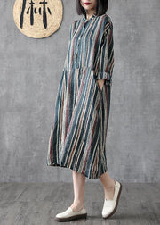 Art stand pockets linen clothes For Women Online Shopping striped Dress - bagstylebliss