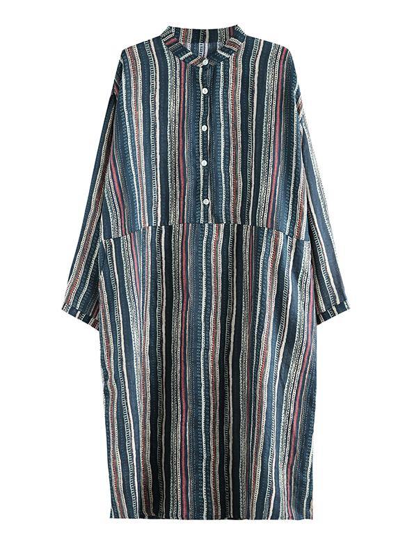 Art stand pockets linen clothes For Women Online Shopping striped Dress - bagstylebliss