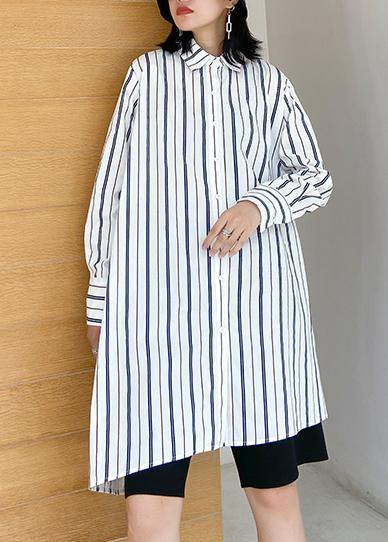 Art striped clothes lapel Button Down Dresses long shirt - bagstylebliss