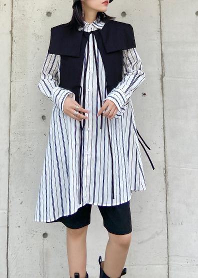 Art striped clothes lapel Button Down Dresses long shirt - bagstylebliss