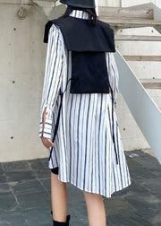 Art striped clothes lapel Button Down Dresses long shirt - bagstylebliss
