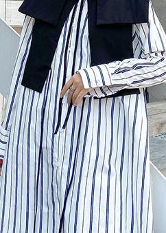 Art striped clothes lapel Button Down Dresses long shirt - bagstylebliss