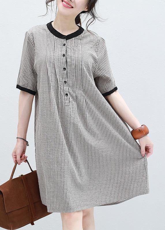 Art striped linen clothes short sleeve Plus Size summer Dresses - bagstylebliss